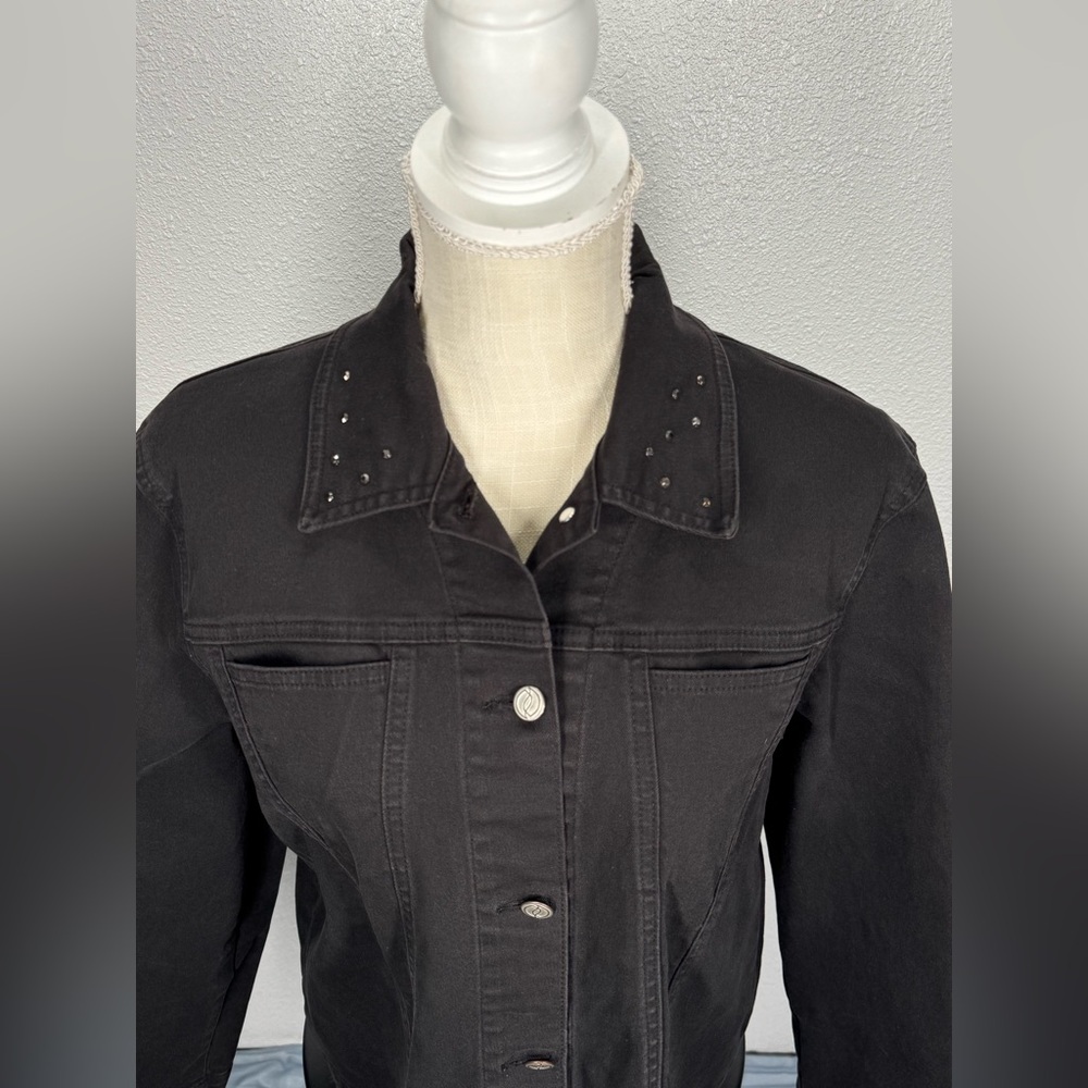 Vintage French Dressing Black Button Up Jean Jacket Large 12 - Picture 2 of 7
